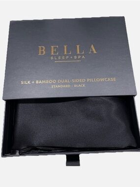 BELLA Sleep + Spa Silk & Bamboo Dual-Sided Pillowcase in Black - New